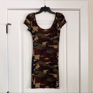 Camo Fitted Mini Dress with Studs